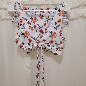 Shein white floral knot high waisted bikini